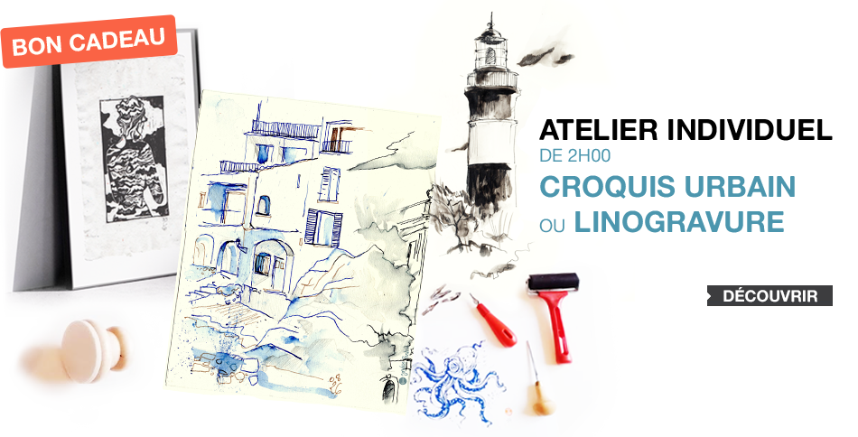 bon cadeau croquis ou linogravure