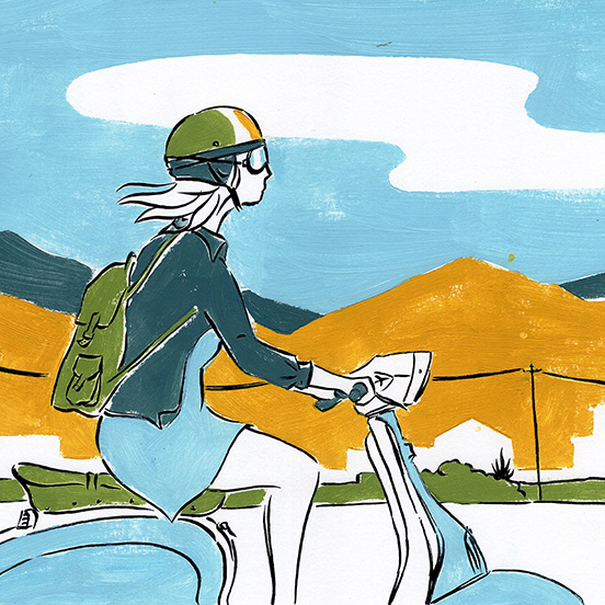 scooter_crete_illustration_encre_gouache_jordan_gentes